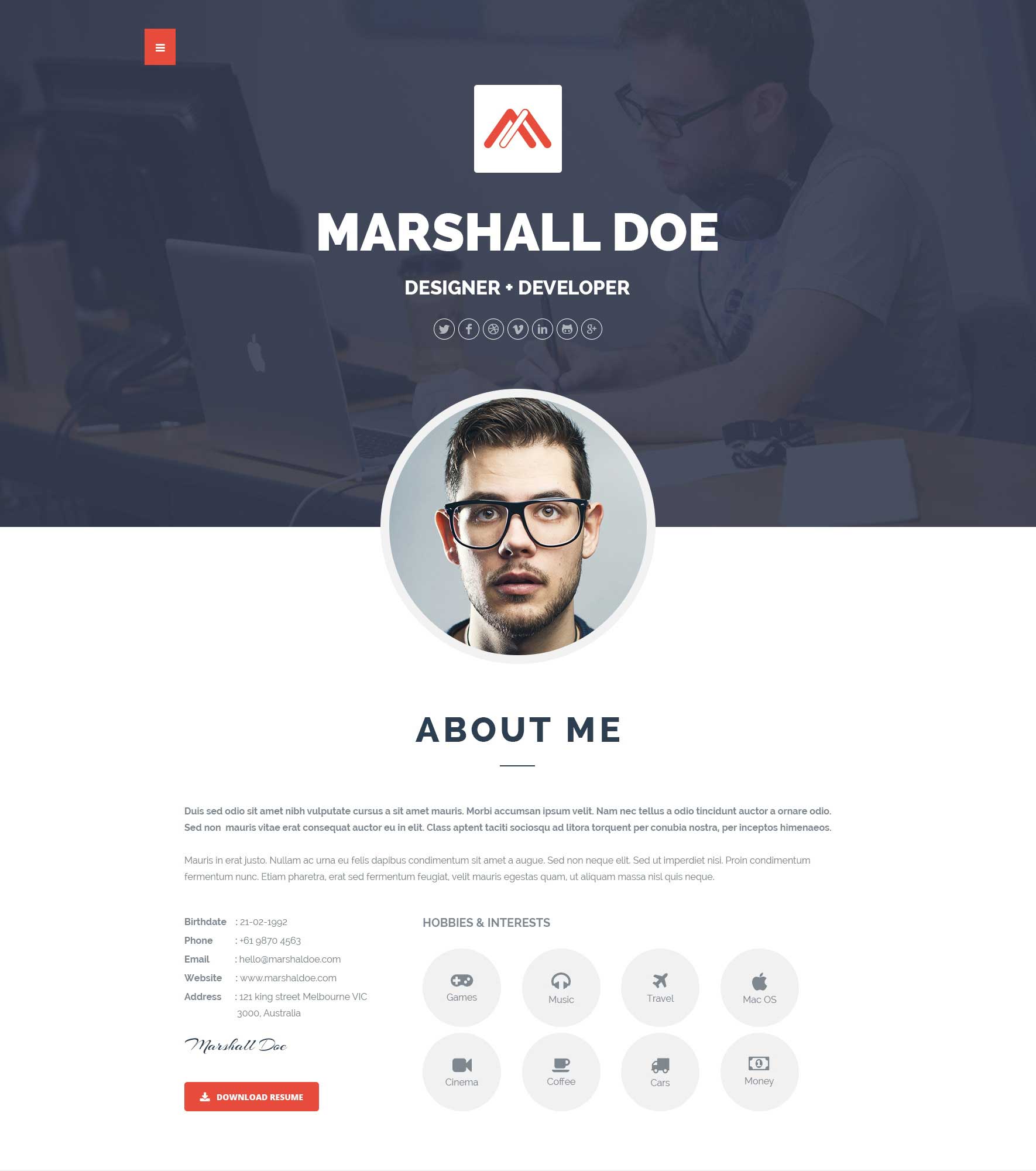 MD - Responsive Personal Resume / Portfolio template