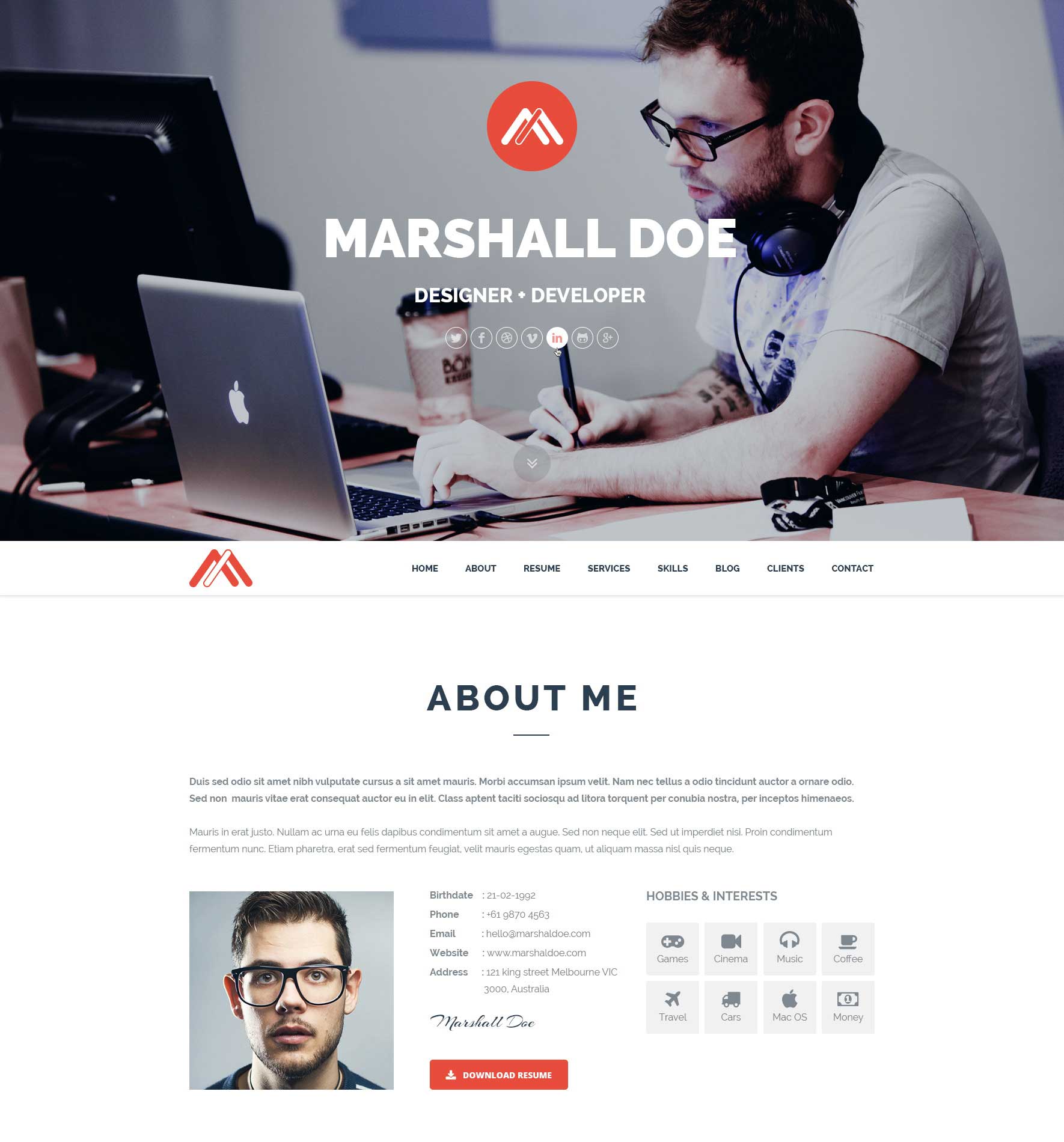 MD - Responsive Personal Resume / Portfolio template